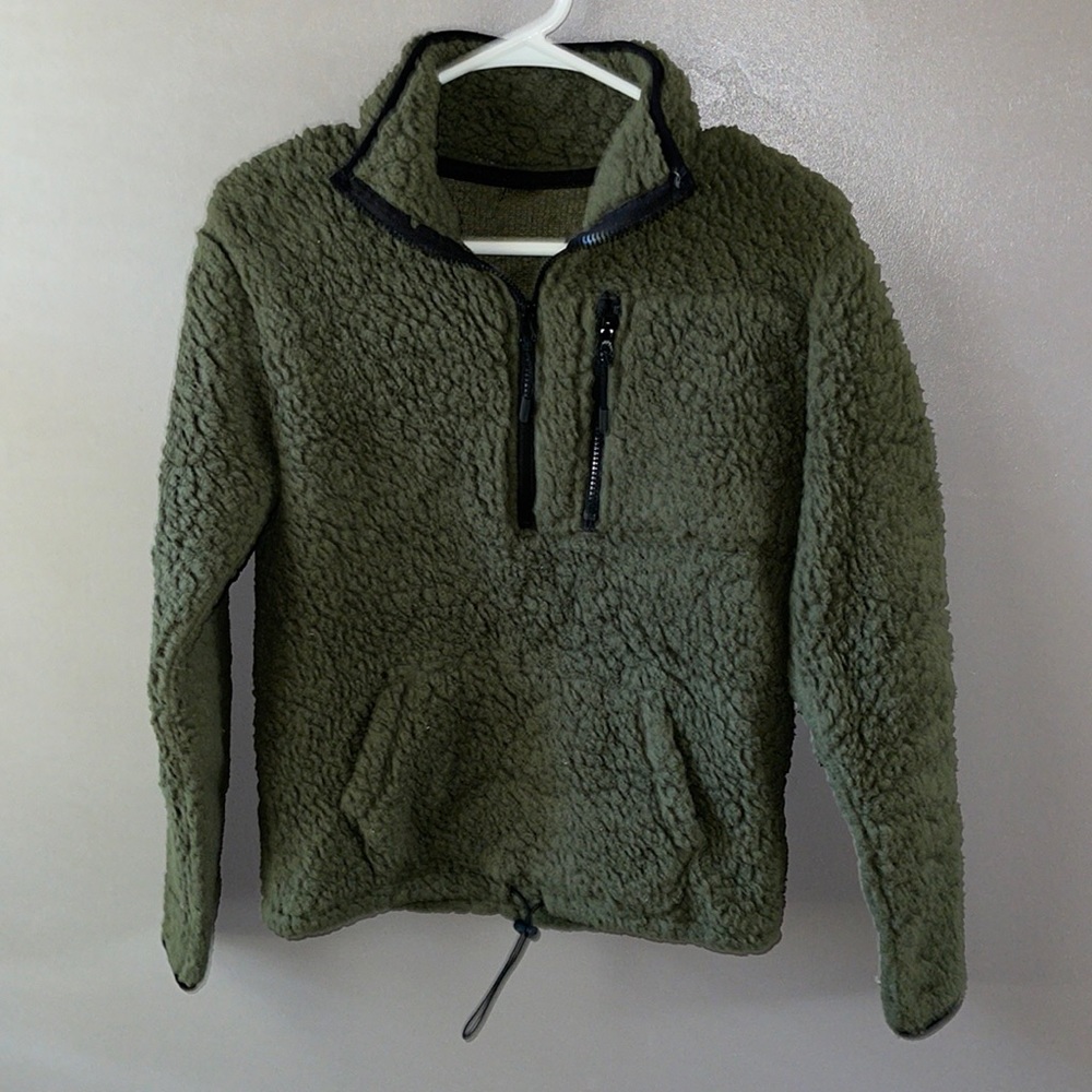 green fluffy half zip up